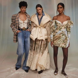 Three female fashion models posing together against a soft draped studio background in Sydney by Smile