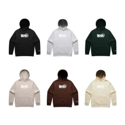 Six hooded sweatshirts in various colors arranged in a two-row grid on a white background