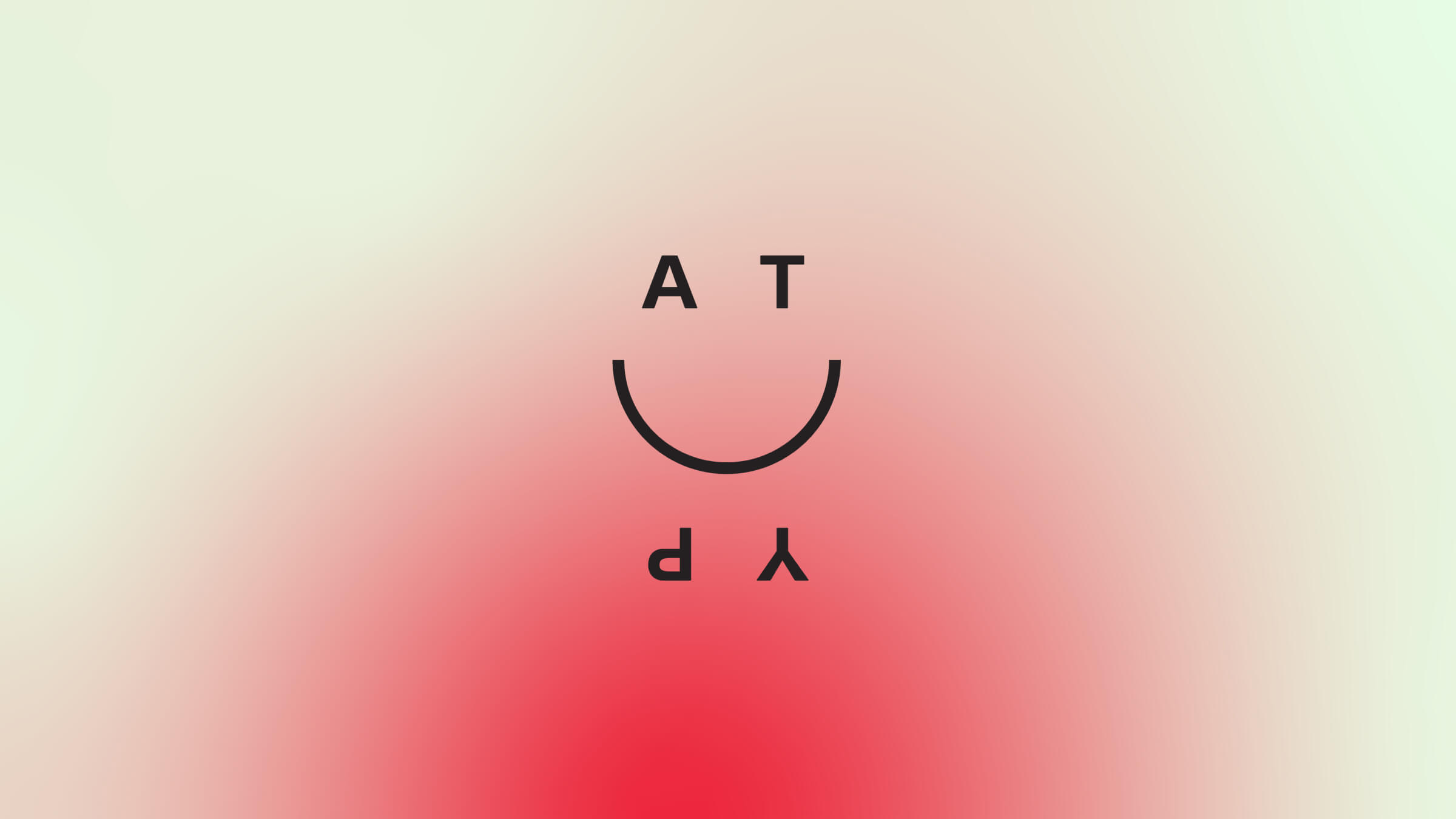 Minimalist typographic graphic featuring a stylized smiling face with a gradient peach to light green background.
