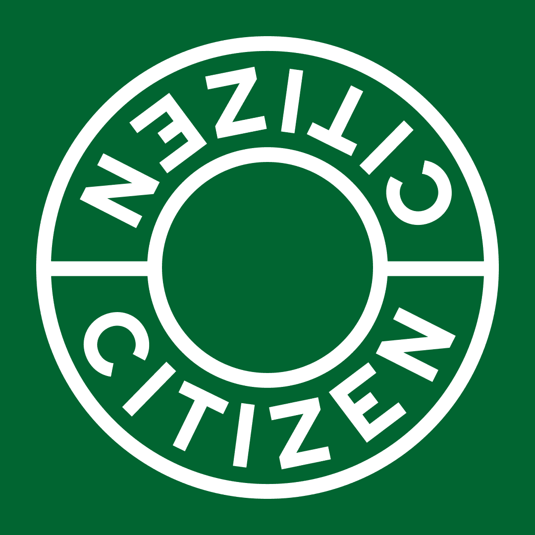 Three white diamond shapes with the letter 'C' inside, evenly spaced against a solid green background.