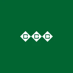 Three white diamond shapes containing letter symbols on a solid dark green background by Special Design