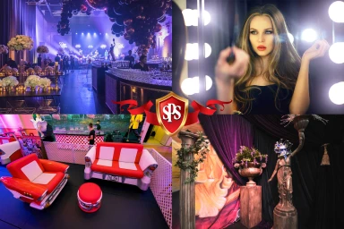 Collage of event styling, retro furniture, and theatrical props provided by Sydney Props in Sydney.