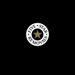 Circular company logo featuring a five-pointed star in the center with text reading Five Star Removals against a black background.