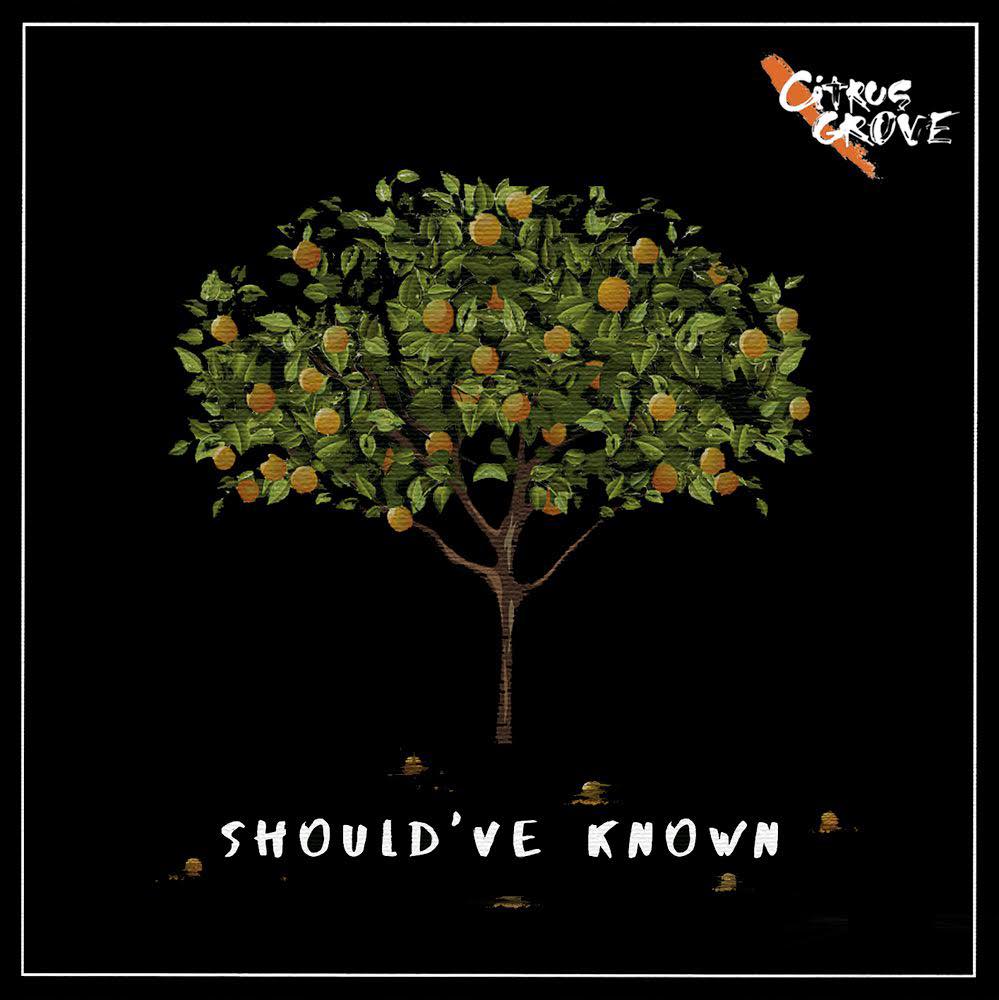 Illustration of a tree full of oranges against a black background, with the text 'Should've Known' at the bottom and a band logo in the upper corner.