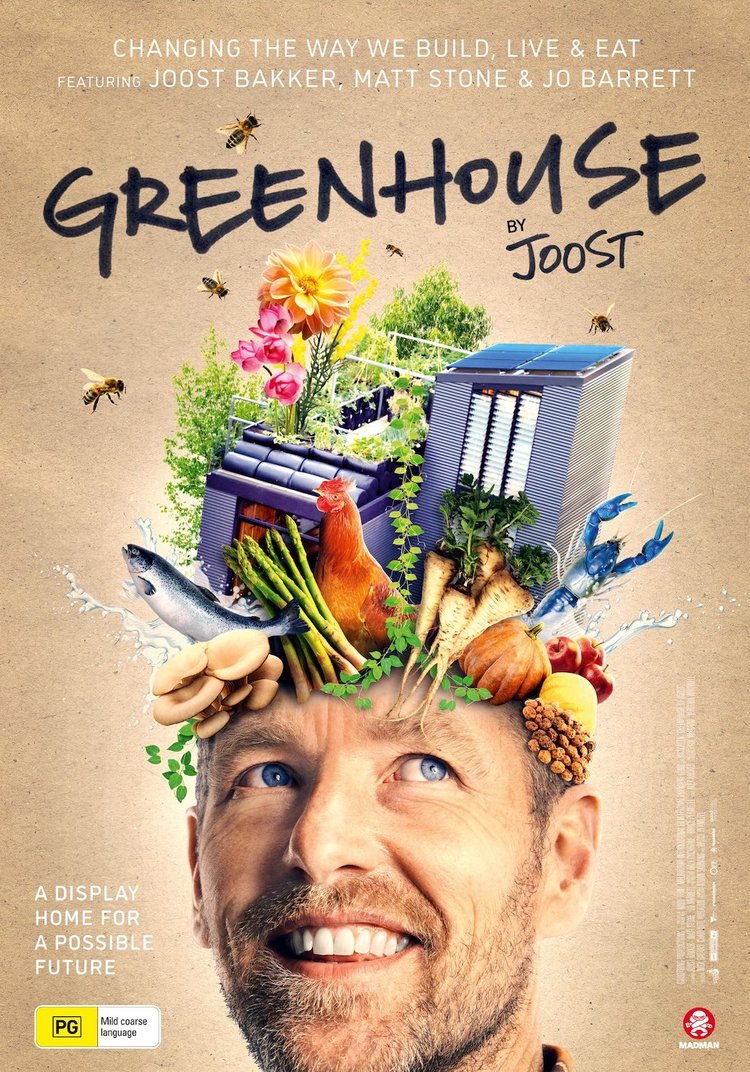 Image of a man with vegetables, flowers, and buildings above his head, set against a kraft paper background.