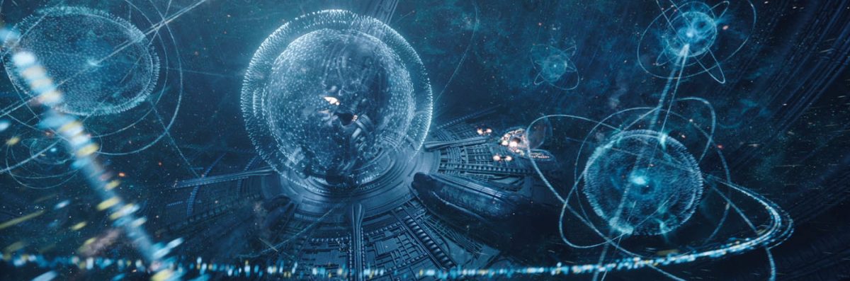 Abstract visualization showcases interconnected glowing spheres and intricate patterns against a dark blue space-like backdrop, digital art.