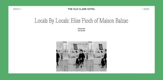 Website interface screenshot titled Locals By Locals featuring an interview with Elise Pioch of Maison Balzac by Buffet Digital.
