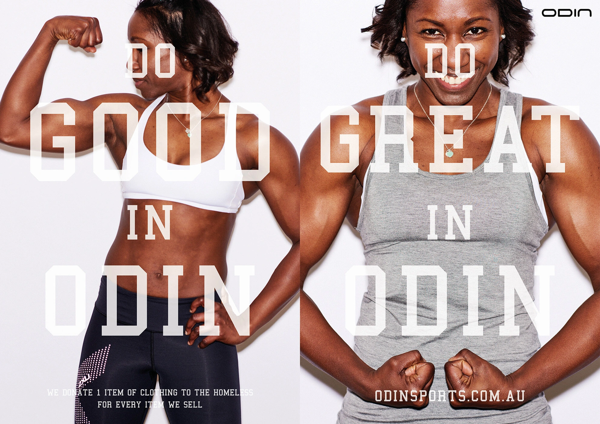 Two black women flexing their arms in athletic wear against a white background with overlaid text by photographer Ben Cook.