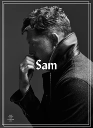 Profile portrait of a man wearing a dark leather and wool jacket with a popped collar, hand near his face.