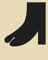A minimal graphic illustration of a black heeled split-toe boot against a solid cream background.