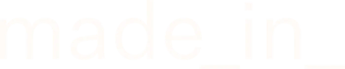 White bold sans-serif text reading made in against a solid black background.