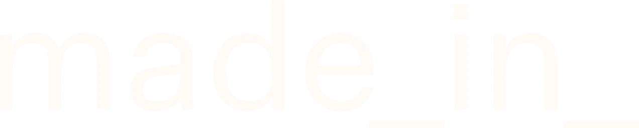White bold sans-serif text reading made in against a solid black background.