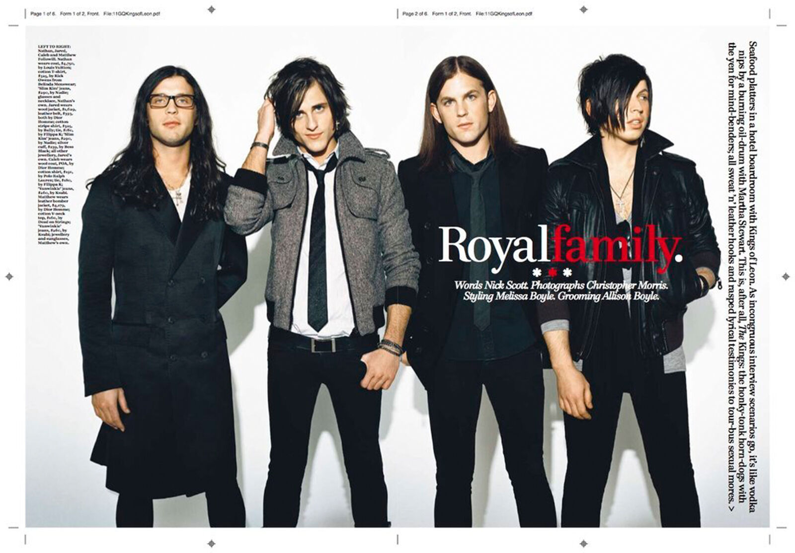 Editorial shot of four male musicians in dark jackets and pants posing against a white backdrop for a studio portrait promoting the Royal Family band.