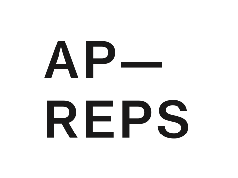 Pixelated uppercase text reading AP REPS centered on a solid black background.