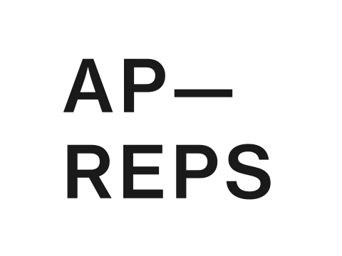 Pixelated uppercase text reading AP REPS centered on a solid black background.