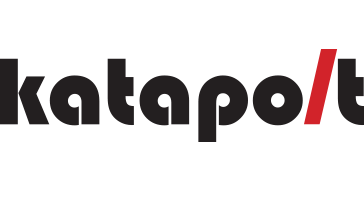 The word 'katapolt' displayed in black, with a red accent mark, presented against a solid black background.