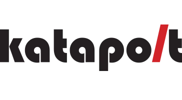 The word 'katapolt' displayed in black, with a red accent mark, presented against a solid black background.