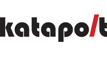 Black typographical logotype with a diagonal red slash accent against a solid black background.