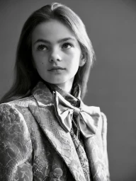 Portrait of young girl in patterned blazer and bow tie, styled by hair stylist Rory Rice in Sydney.