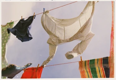 Laundry hanging on a clothesline against an overcast sky, captured by Nikki Hillier in Melbourne