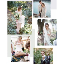 Collage of wedding photographs by Glen Edwards in Sydney featuring a bride in a lace dress, a groom, and guests celebrating outdoors.