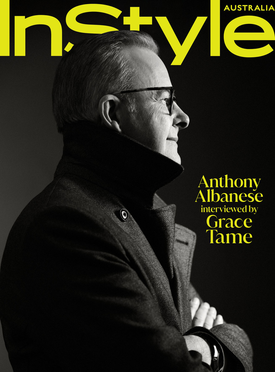 Magazine cover featuring Anthony Albanese in a black and white portrait, wearing glasses and a dark coat, with the 'InStyle Australia' logo.