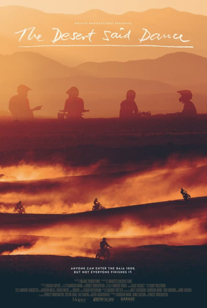 Movie poster featuring a group of silhouetted figures in a desert landscape with motorcycles and the title 'The Desert Said Dance'.