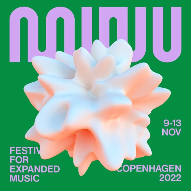 Abstract promotional poster with a digitally rendered 3D flower-like sphere, title text, and green background for a music festival.