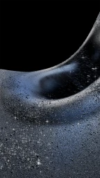 Close-up CGI render of a curved dark grey textured surface covered in sparkling glitter against a black background.