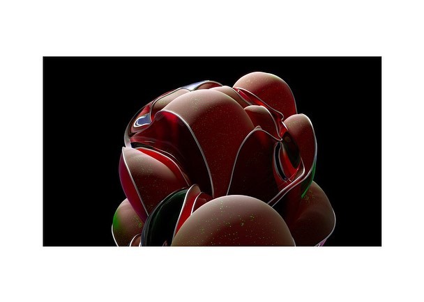 Abstract 3D render of rounded geometric shapes with transparent and opaque surfaces, illuminated against a dark background.