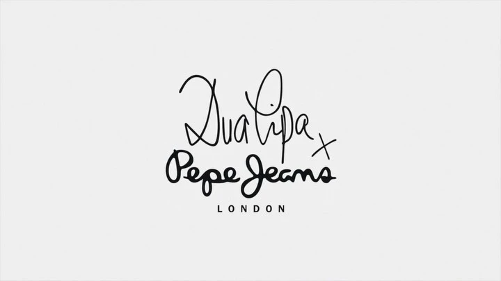 Dua Lipa and Pepe Jeans logo on a white background, showcasing a collaboration in a modern, minimalist design.