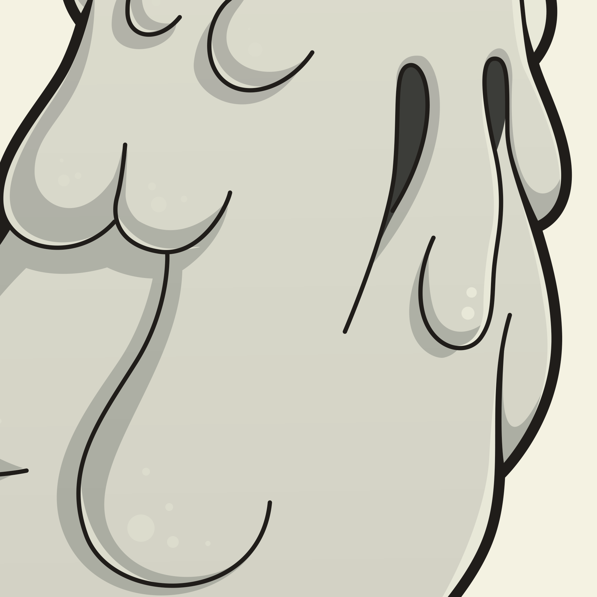 Illustration of stylized blob-like form with dripping lines and a white background, created with smooth, cartoon-like textures.