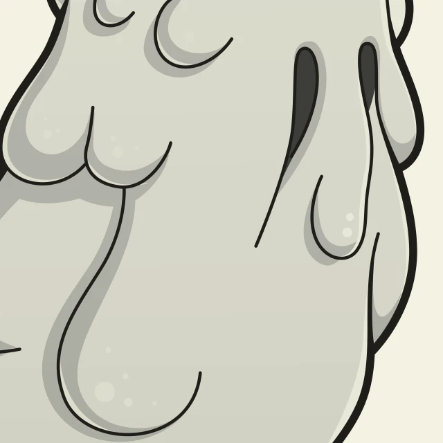 Illustration of stylized blob-like form with dripping lines and a white background, created with smooth, cartoon-like textures.