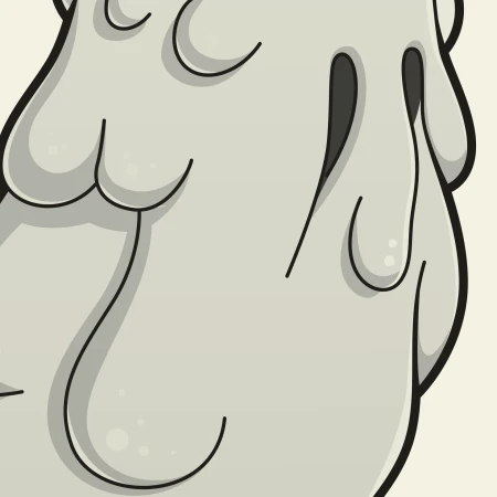 Illustration of stylized blob-like form with dripping lines and a white background, created with smooth, cartoon-like textures.