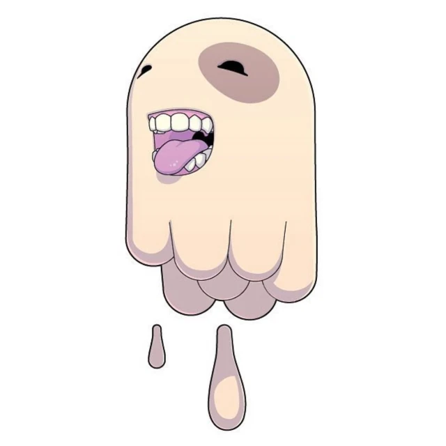 Illustration of a cartoon ghost figure with an open mouth and tongue sticking out, on a white background.