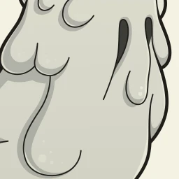 Close-up digital illustration of a stylized grey figure with dripping contours against a pale background