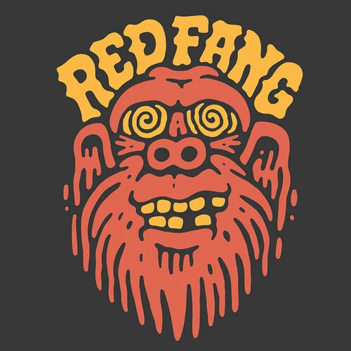Illustrated artwork of a red cartoon monster face with swirly eyes and a yellow 'Red Fang' text logo above on a dark grey background.