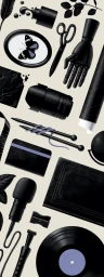 Flat lay illustration by Yerevan Dilanchian showing arranged creative objects and artistic tools on a light background.