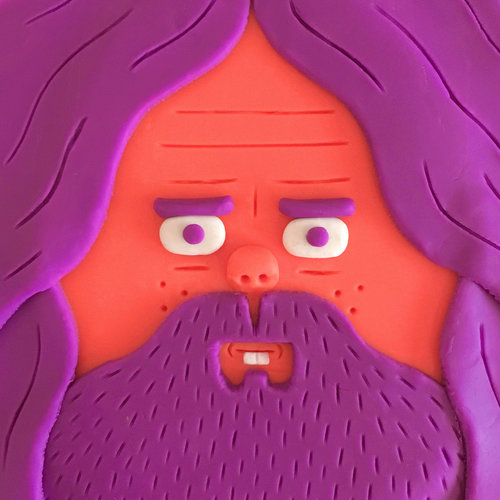 Claymation-style portrait of a long-haired man with a beard, showcasing a unique artistic texture and warm color palette.