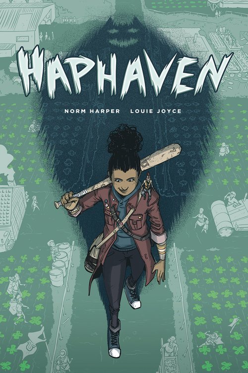 Comic book cover art features a stylized illustration of a young woman with a baseball bat, with a monster looming in the background.