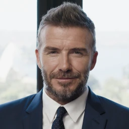 Portrait of David Beckham in a dark suit and spotted tie by We The People