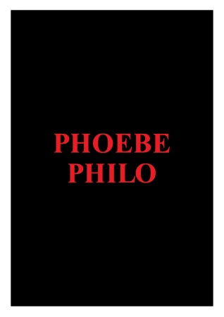 Text-based fashion advertisement against a black background featuring the words PHOEBE PHILO in a large, red, sans-serif font.