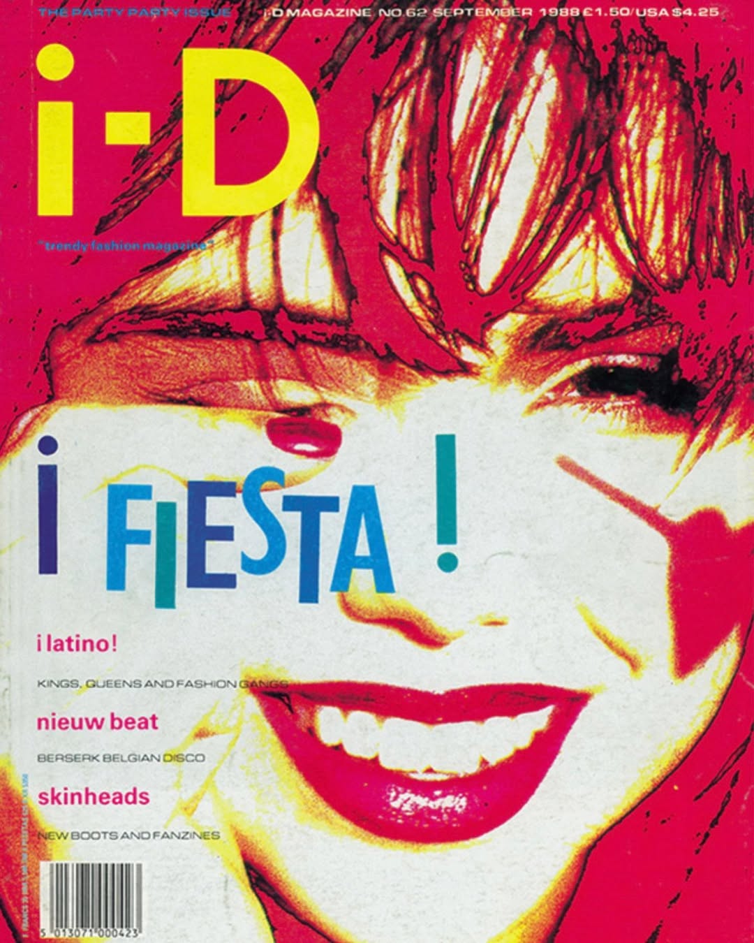Vintage i-D magazine cover featuring a woman with red hair and red lipstick. Text includes title, issue number and articles. 