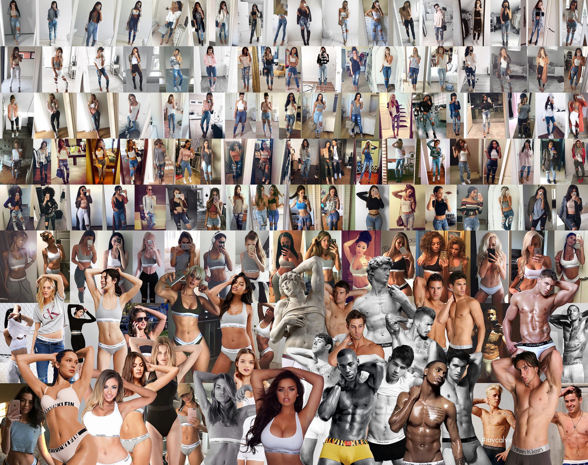 Montage of women and men in casual and athletic wear. Diverse poses, indoor locations, and skin tones create a vibrant collection.