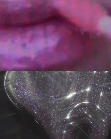 Abstract image featuring a deep pink and purple background, contrasted with a dark, glittery, and reflective foreground design.