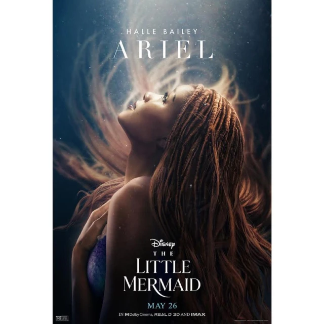 Movie poster featuring Halle Bailey as Ariel in Disney's 'The Little Mermaid' (2023), showcasing her profile against a dark underwater backdrop.