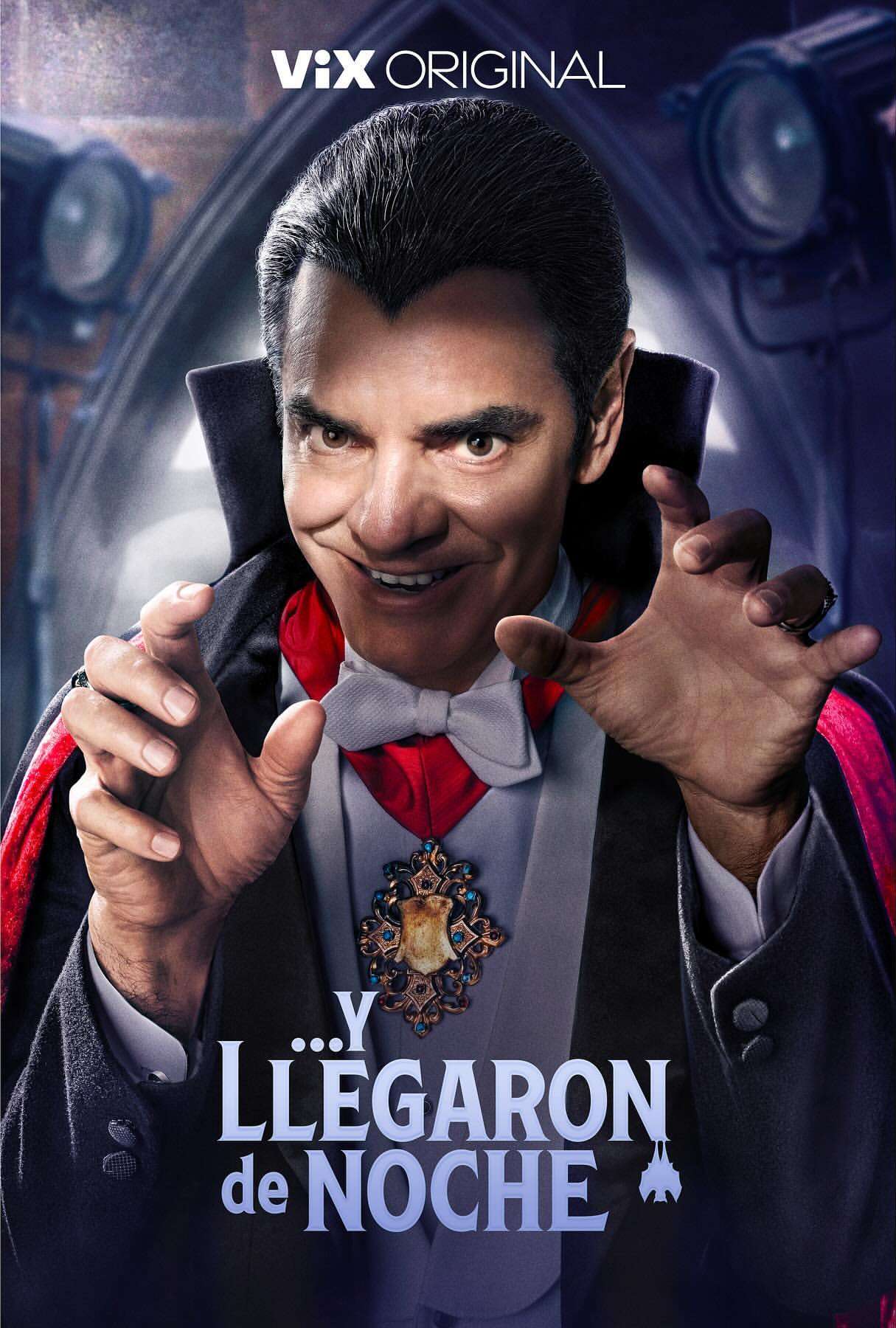 Movie poster featuring a man in a classic Dracula costume against a blue backdrop with stage lights, promoting ViX Original film.
