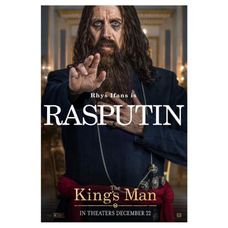 Movie poster for The King's Man featuring Rhys Ifans as Rasputin, a historical drama set against a backdrop of old-world opulence.