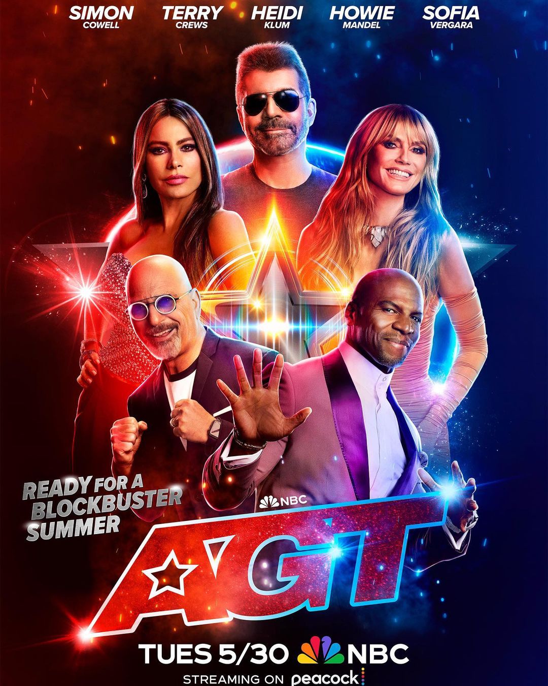 Group poster image featuring Simon Cowell, Terry Crews, Heidi Klum, Howie Mandel, and Sofia Vergara for America's Got Talent on NBC.