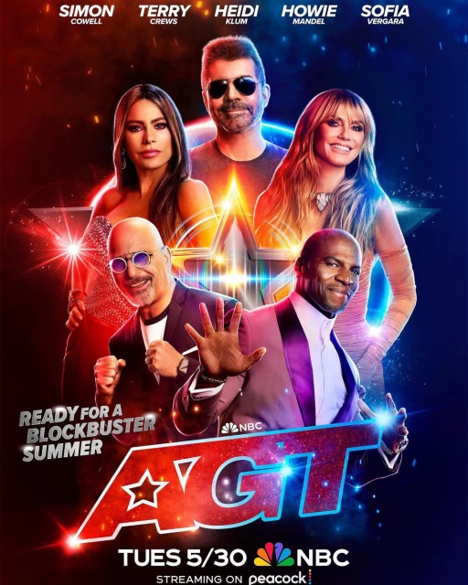 Group poster image featuring Simon Cowell, Terry Crews, Heidi Klum, Howie Mandel, and Sofia Vergara for America's Got Talent on NBC.